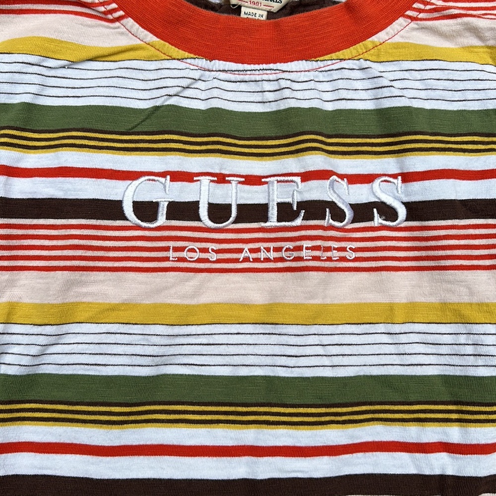 Guess Multi Color Striped Crop Tee With Embroider… - image 2
